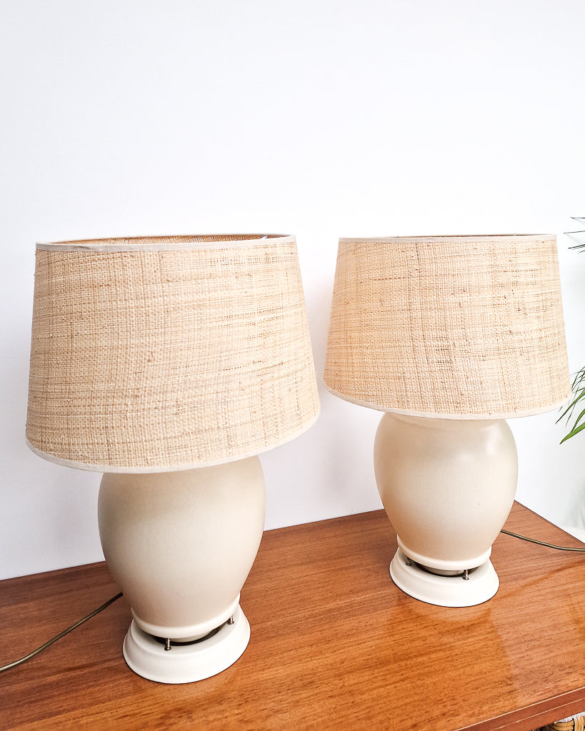 Mid Century Cream Table Large Lamp & Shade (1930s Converted Speaker)