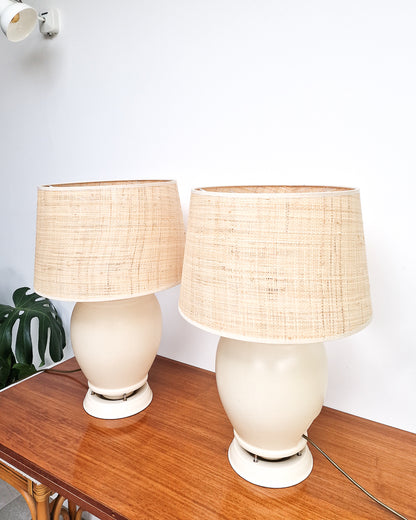 Vintage cream table lamp made from 1930s speaker, mid century style lighting professionally rewired and tested with light wear