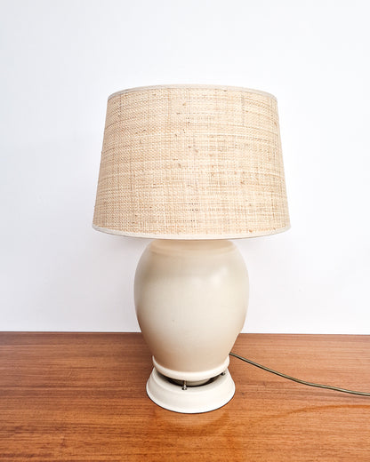 Vintage cream table lamp made from 1930s speaker, mid century style lighting professionally rewired and tested with light wear