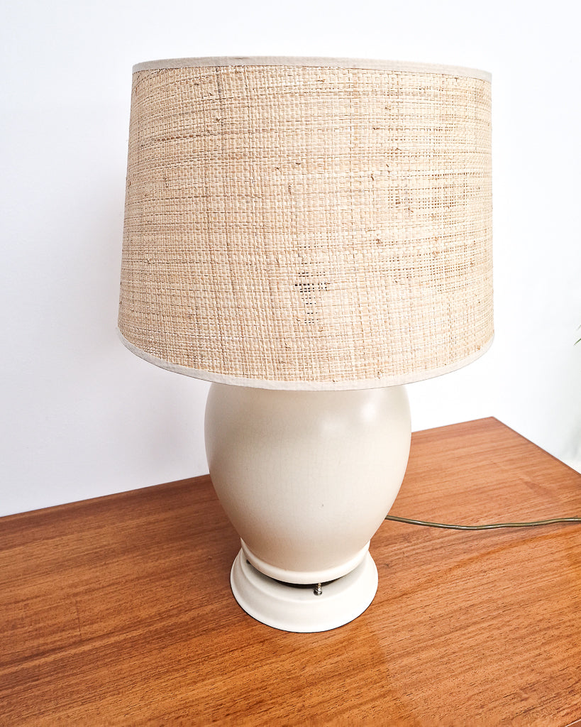 Mid Century Cream Table Large Lamp & Shade (1930s Converted Speaker)