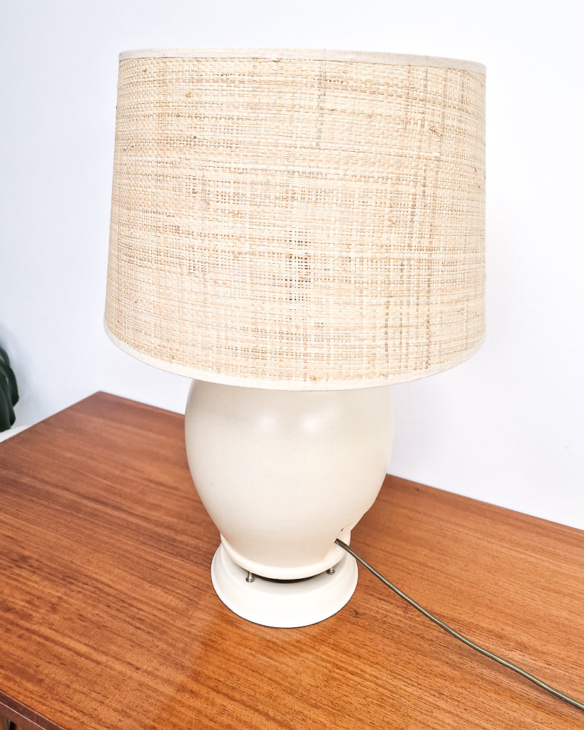 Mid Century Cream Table Large Lamp & Shade (1930s Converted Speaker)