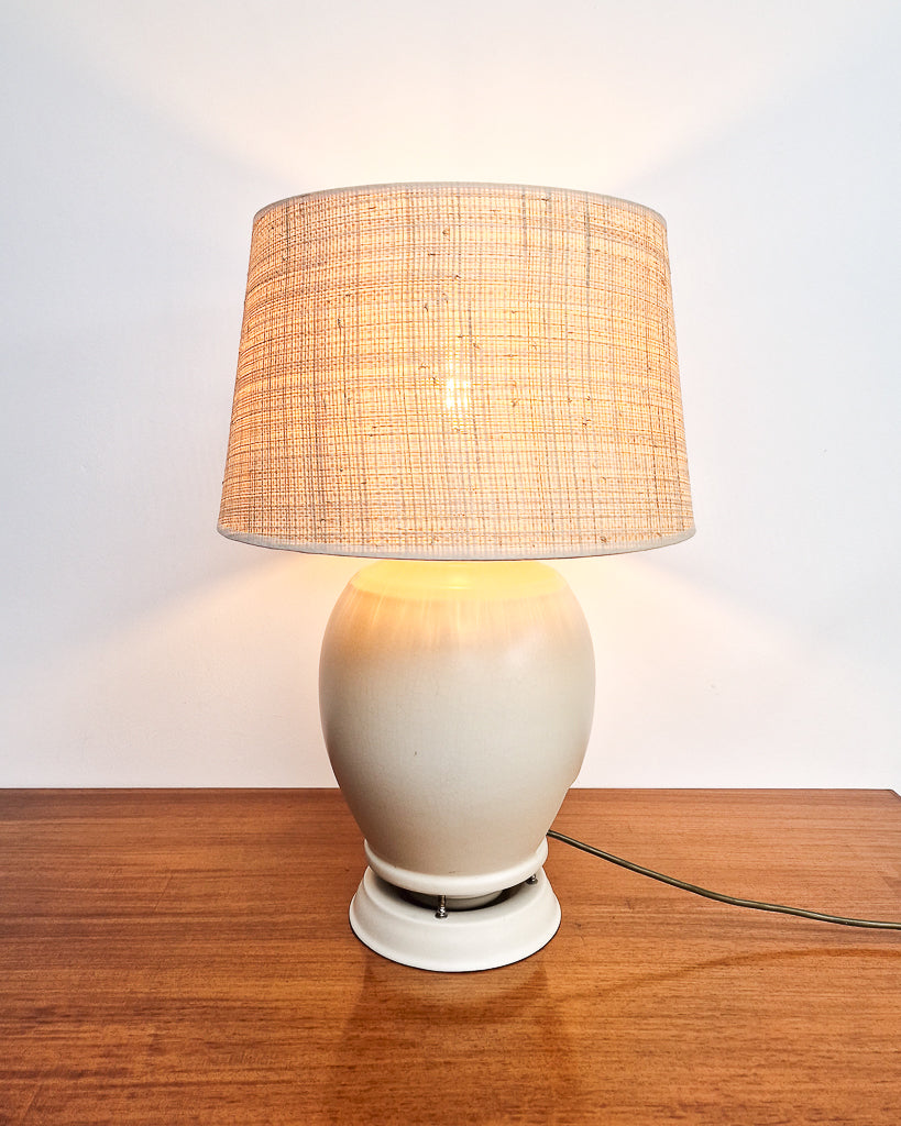 Mid century cream ceramic table lamp with textured shade, converted 1930s speaker lamp professionally wired and tested with minor marks