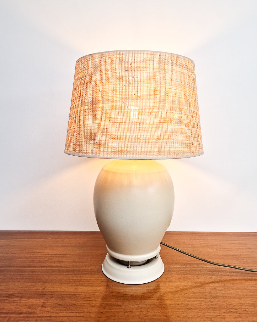 Vintage cream table lamp made from 1930s speaker, mid century style lighting professionally rewired and tested with light wear