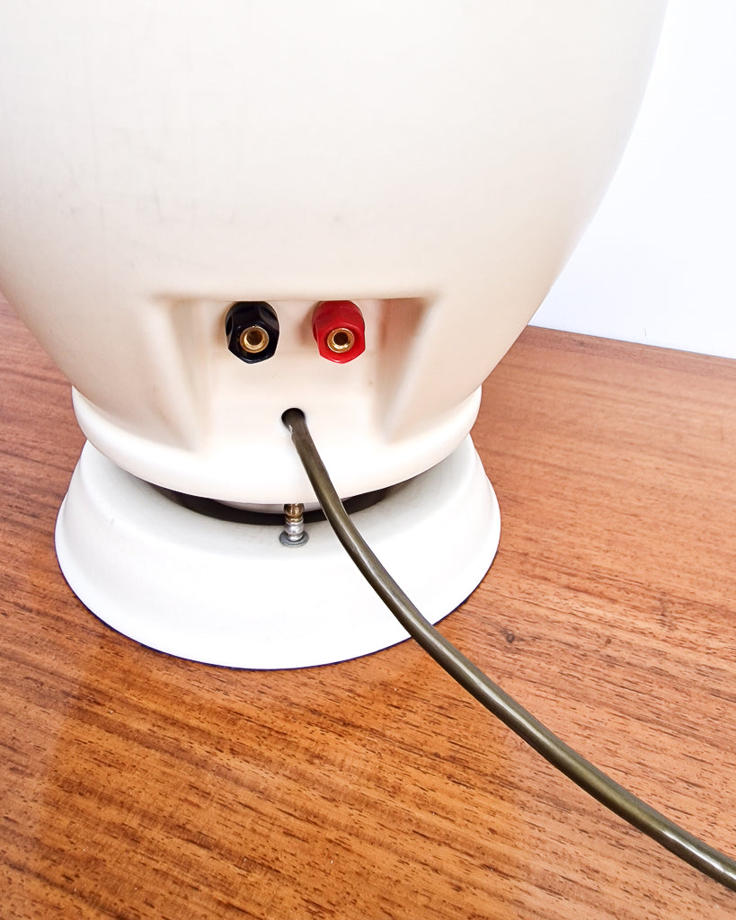 Vintage cream table lamp made from 1930s speaker, mid century style lighting professionally rewired and tested with light wear