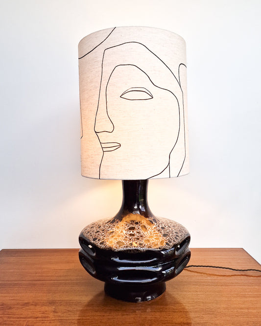 Large German Pottery Fat Lava Table Lamp (inc. Lampshade)