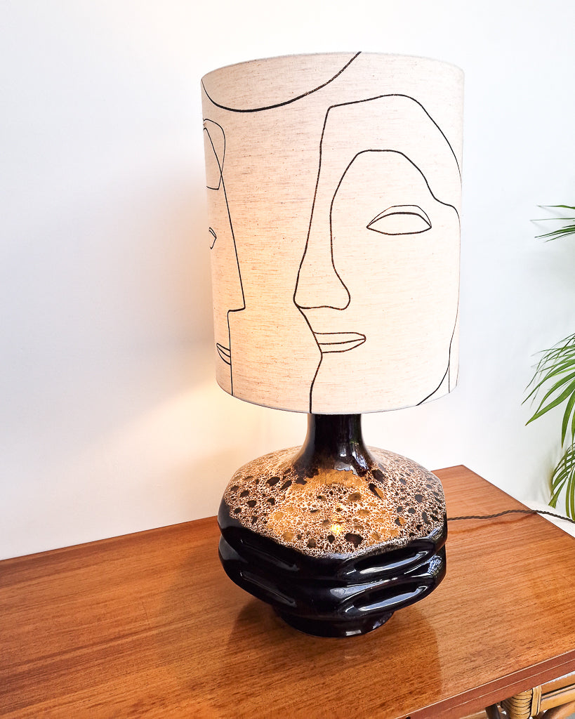 Large German Pottery Fat Lava Table Lamp (inc. Lampshade)