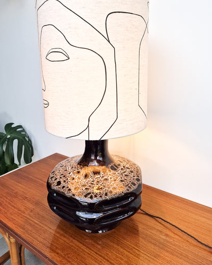 Large German Pottery Fat Lava Table Lamp (inc. Lampshade)
