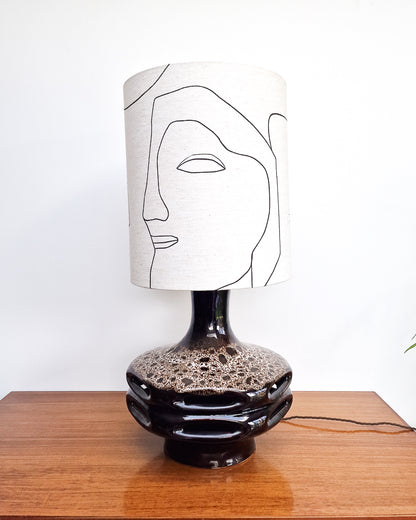 Large German Pottery Fat Lava Table Lamp (inc. Lampshade)