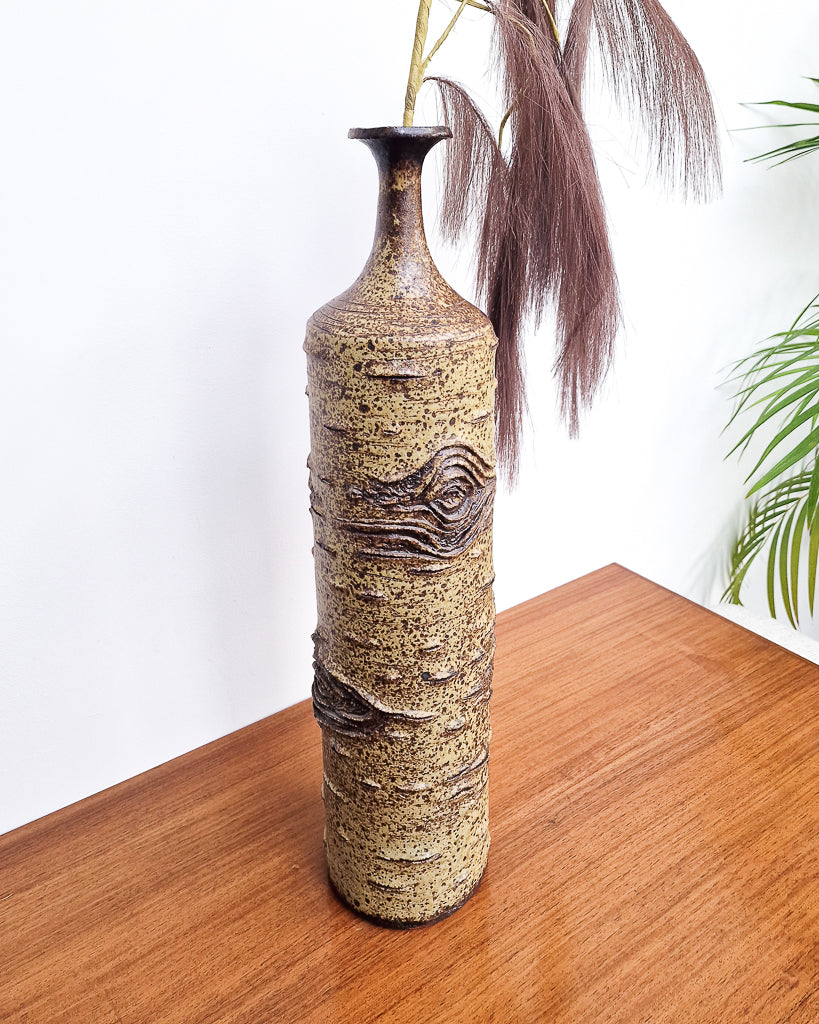 Mid century modern textured ceramic vase with bark-like finish, vintage studio pottery in very good condition no chips or cracks