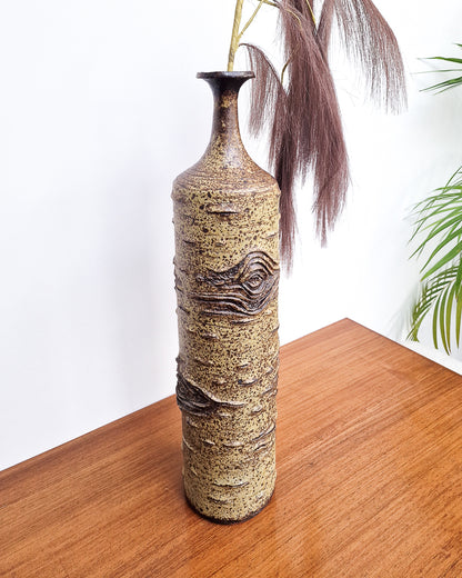 Mid century modern textured ceramic vase with bark-like finish, vintage studio pottery in very good condition no chips or cracks