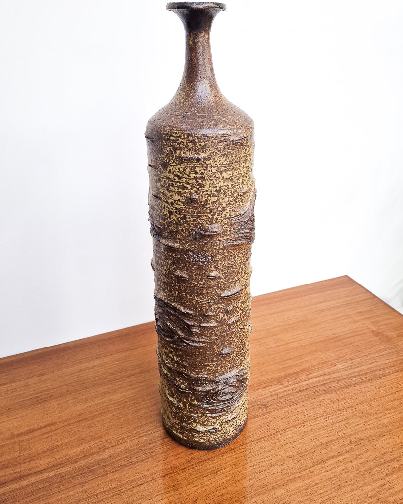 Mid century modern textured ceramic vase with bark-like finish, vintage studio pottery in very good condition no chips or cracks