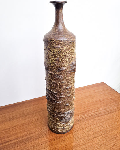 Mid century modern textured ceramic vase with bark-like finish, vintage studio pottery in very good condition no chips or cracks