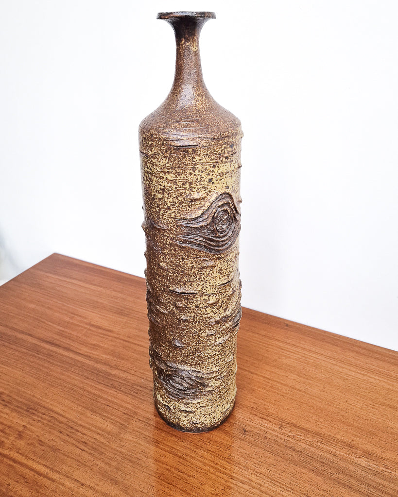 Mid century modern textured ceramic vase with bark-like finish, vintage studio pottery in very good condition no chips or cracks