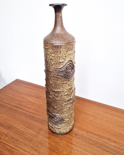 Mid century modern textured ceramic vase with bark-like finish, vintage studio pottery in very good condition no chips or cracks