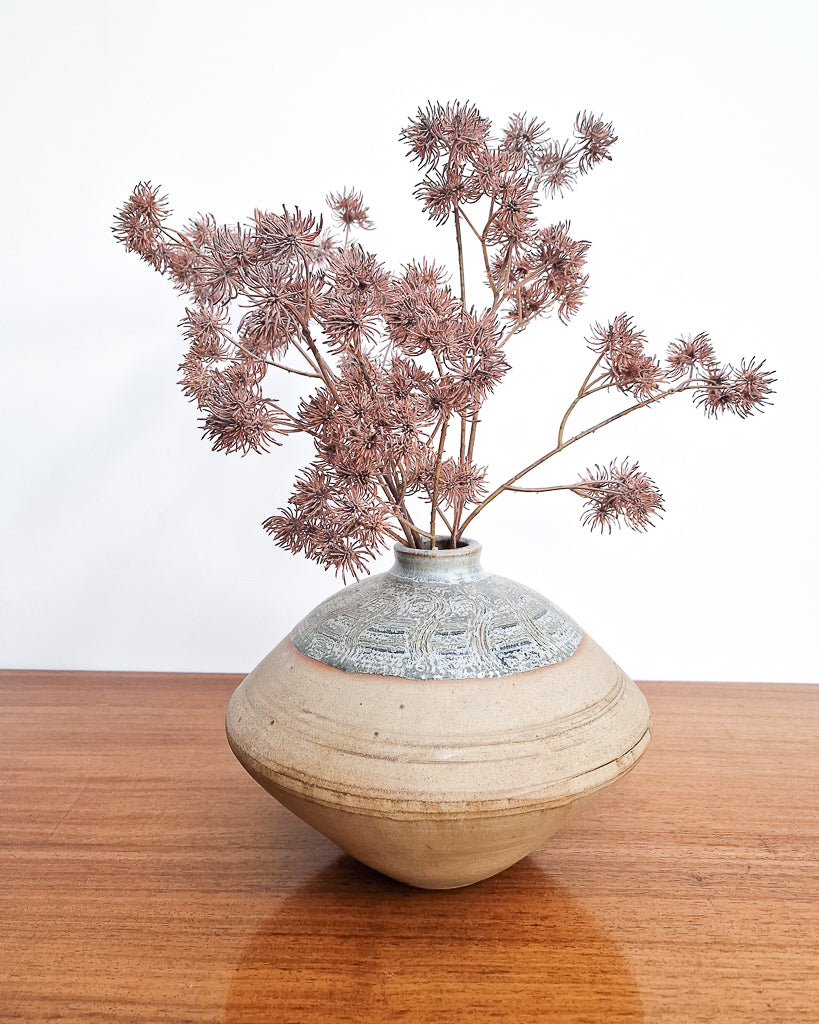 Vintage Burley Pottery studio vase with textured glaze, mid century British stoneware in excellent condition with no chips or cracks