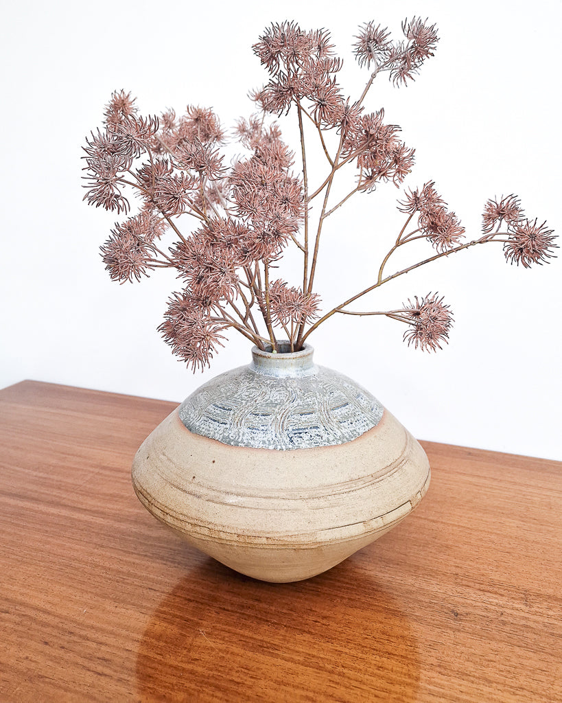 Vintage Burley Pottery studio vase with textured glaze, mid century British stoneware in excellent condition with no chips or cracks