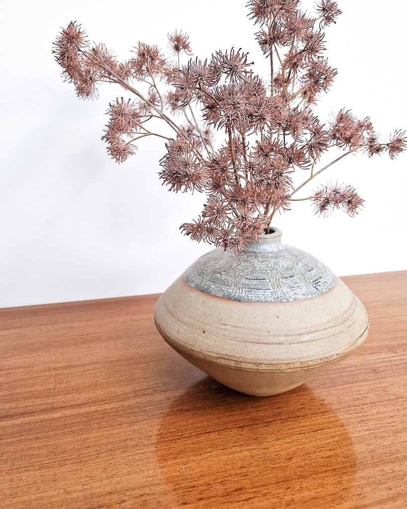 Vintage Burley Pottery studio vase with textured glaze, mid century British stoneware in excellent condition with no chips or cracks