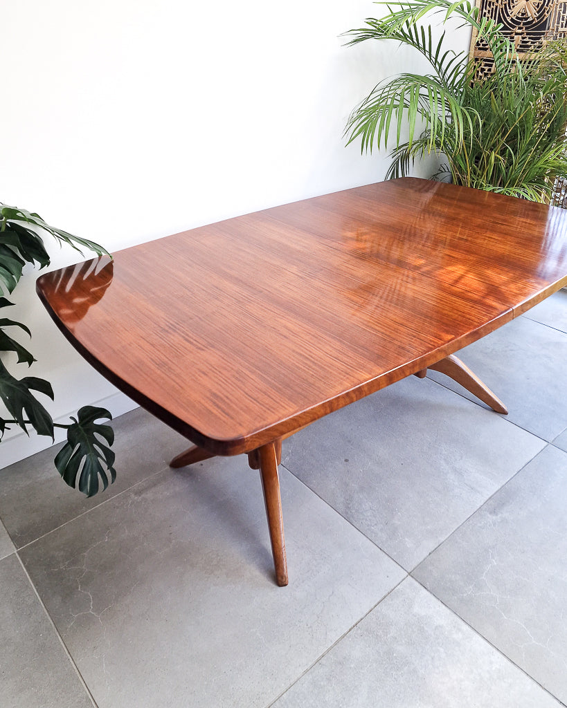 Mid century modern extendable teak dining table, British design with clean lines and minor surface marks