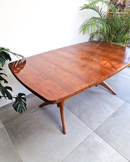 Mid century modern extendable teak dining table, British design with clean lines and minor surface marks