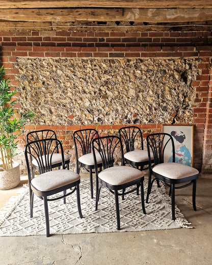 Mid Century Rosewood Dining Table & Ebonised Chairs (x 6)