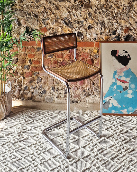 Bauhaus Style Chrome Rattan Bar Stool
