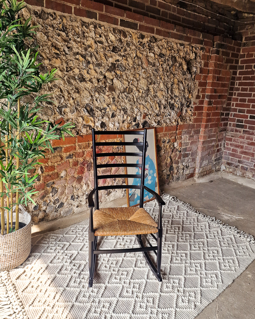 Mid Century Italian Ebonised Rocking Chair (Rushed Seat)