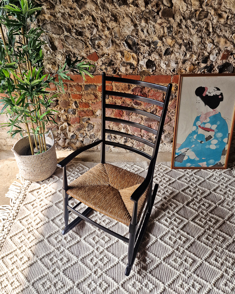 Mid Century Italian Ebonised Rocking Chair (Rushed Seat)