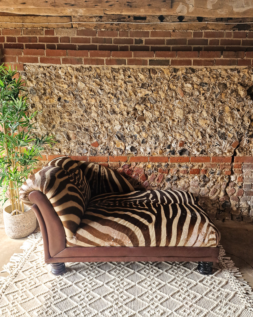 Vintage Zebra Hide Chaise Lounge Sofa