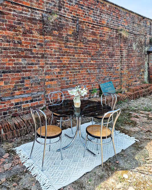 Mid Century Thonet Style Glass & Chrome Dining Table & Chairs (x 4)