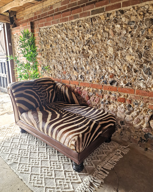 Vintage Zebra Hide Chaise Lounge Sofa