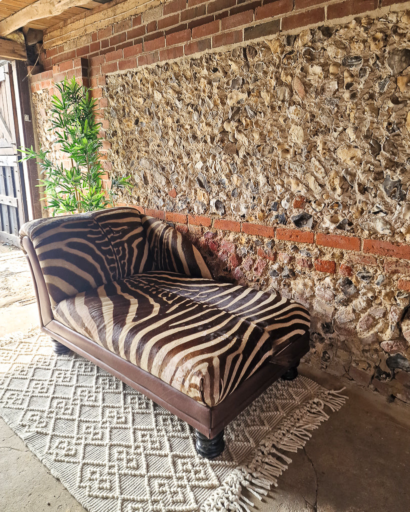 Vintage Zebra Hide Chaise Lounge Sofa