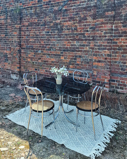 Mid Century Thonet Style Glass & Chrome Dining Table & Chairs (x 4)