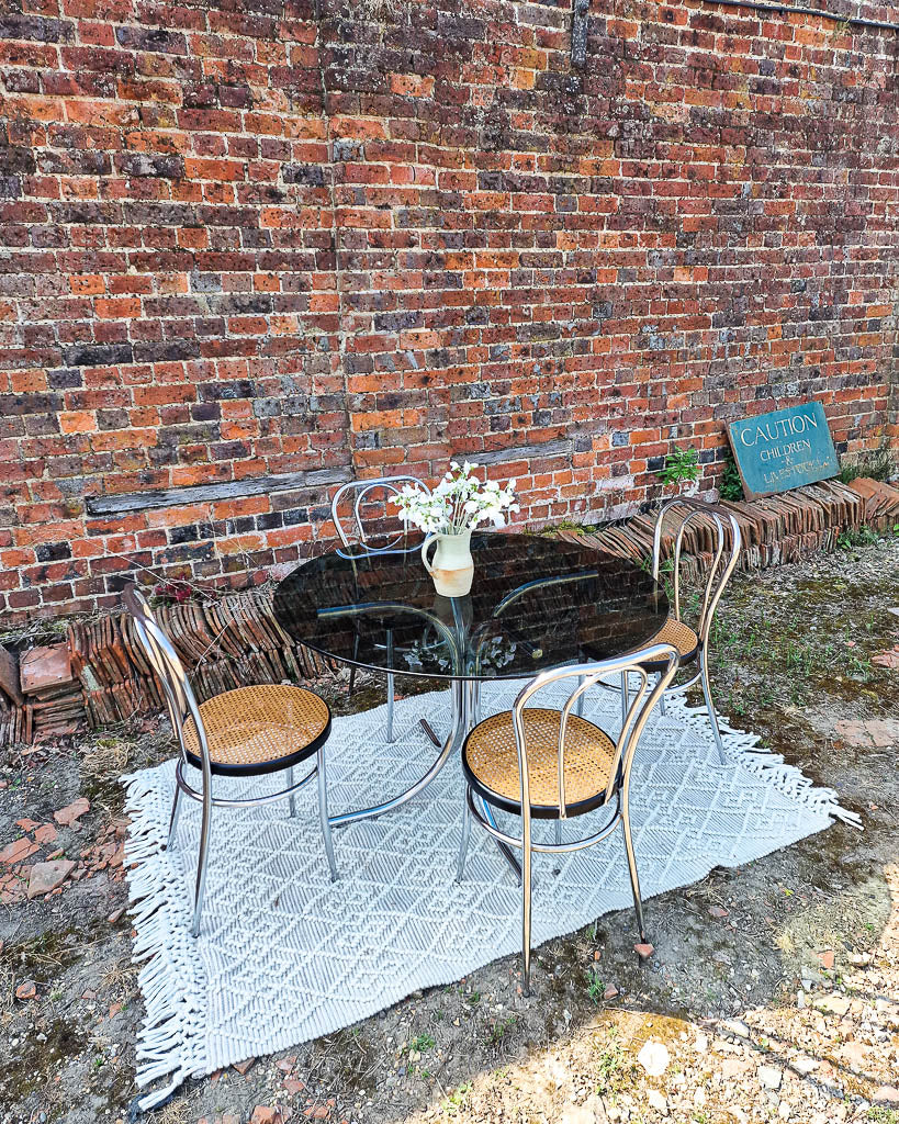 Mid Century Thonet Style Glass & Chrome Dining Table & Chairs (x 4)