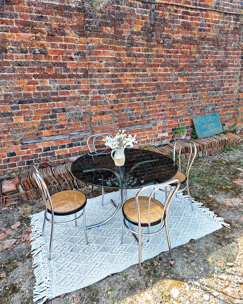 Mid Century Thonet Style Glass & Chrome Dining Table & Chairs (x 4)