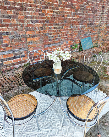 Mid Century Thonet Style Glass & Chrome Dining Table & Chairs (x 4)