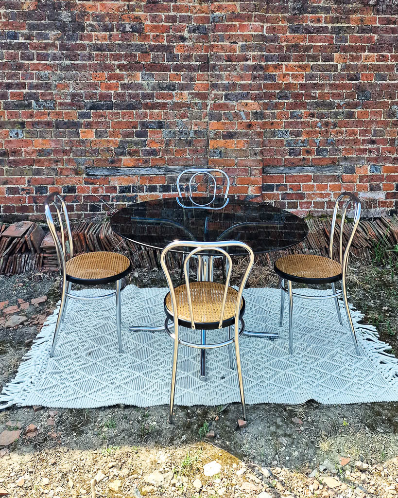 Mid Century Thonet Style Glass & Chrome Dining Table & Chairs (x 4)