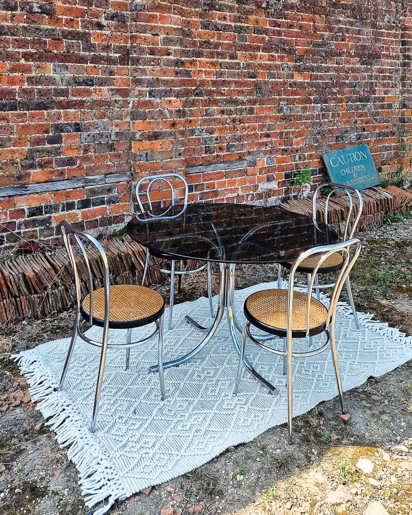 Mid Century Thonet Style Glass & Chrome Dining Table & Chairs (x 4)