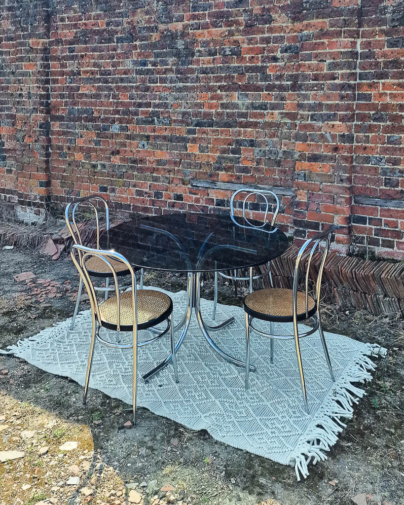 Mid Century Thonet Style Glass & Chrome Dining Table & Chairs (x 4)