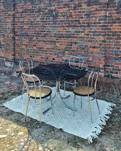 Mid Century Thonet Style Glass & Chrome Dining Table & Chairs (x 4)