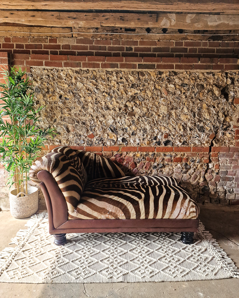 Vintage Zebra Hide Chaise Lounge Sofa