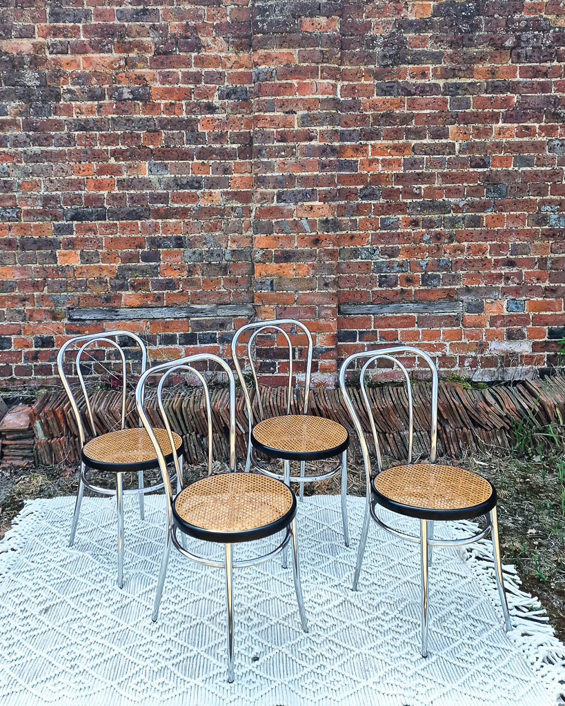 Mid Century Thonet Style Glass & Chrome Dining Table & Chairs (x 4)