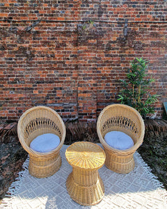 Mid Century Boho Wicker Set (2 Chairs & Table)