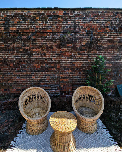 Mid Century Boho Wicker Set (2 Chairs & Table)