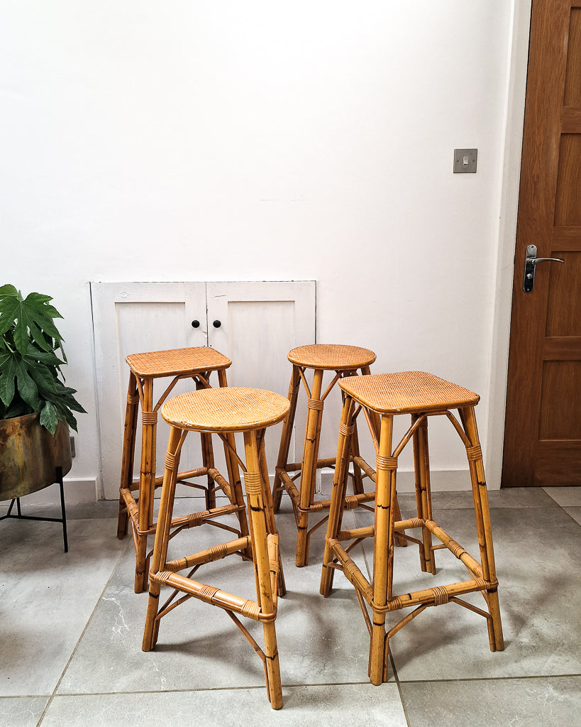 Vintage Bamboo Bar / Kitchen Stools (Pair)