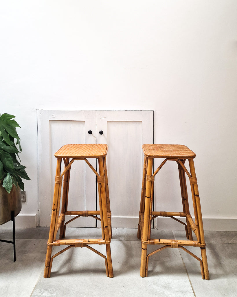 Vintage Bamboo Bar / Kitchen Stools (Pair)