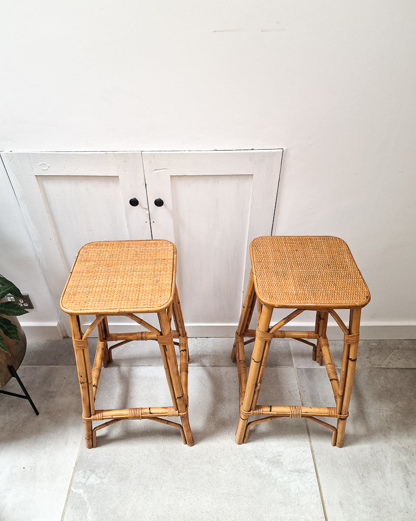 Vintage Bamboo Bar / Kitchen Stools (Pair)