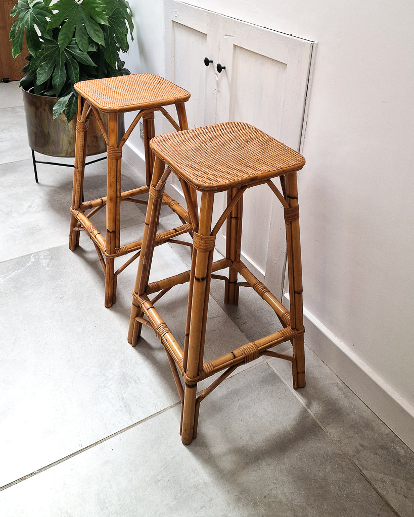 Vintage Bamboo Bar / Kitchen Stools (Pair)