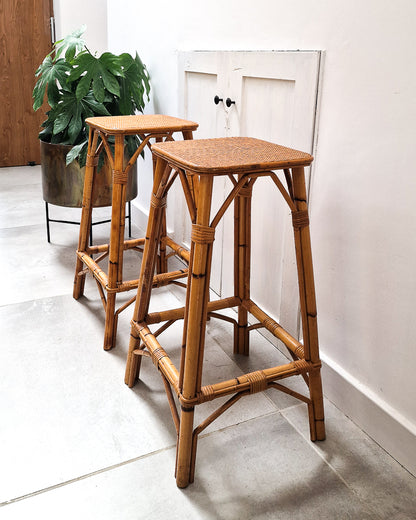 Vintage Bamboo Bar / Kitchen Stools (Pair)