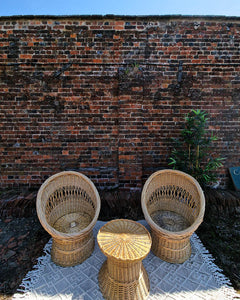 Mid Century Boho Wicker Set (2 Chairs & Table)