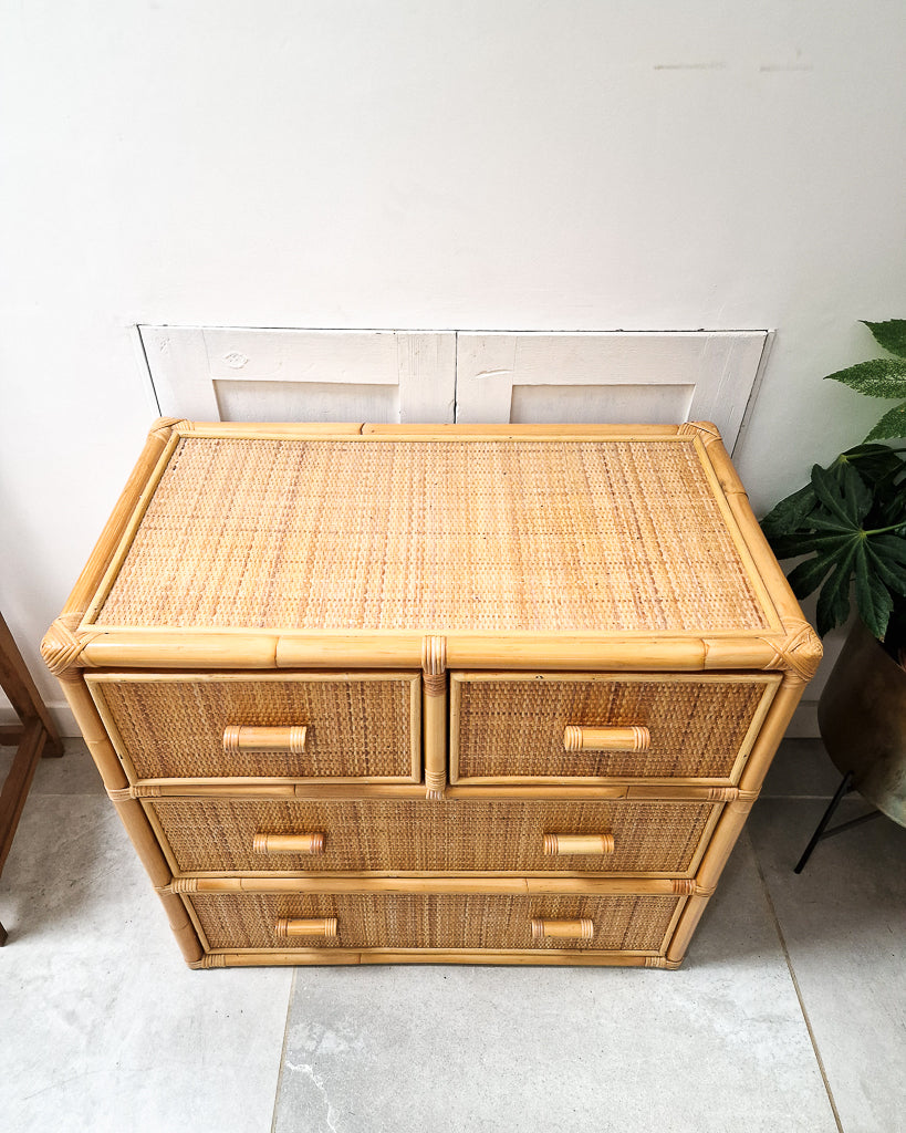 Vintage Bamboo & Rattan Chest of Drawers